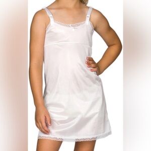 I.C. Collections Girls White Simple Empire Waist Satin Slip with Lace Trim NWT